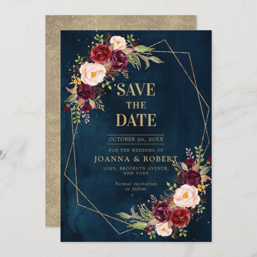 Romantische Burgundy Blush Roze Botanische Geometr Save The Date (Voorkant / Achterkant)