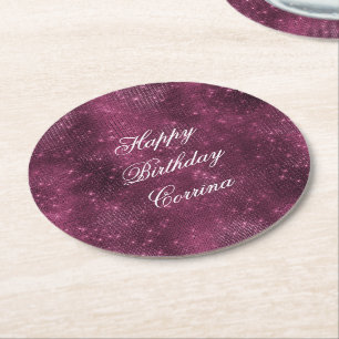Romantische Burgundy Glitterende Verjaardag Ronde Kartonnen Onderzetter