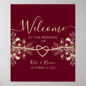 Romantische Burgundy Trouw Welkom Poster (Voorkant)