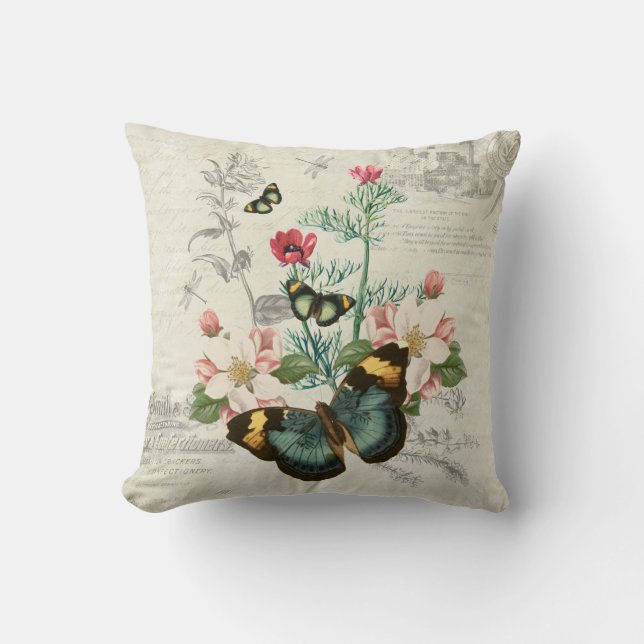 Romantische  Butterflies Wildbloemen Ephemera Kussen (Voorkant)