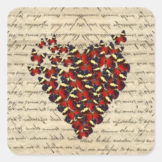 Romantische  butterie vierkante sticker (Voorkant)