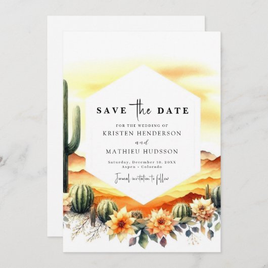 Romantische Cactus bruiloft Save The Date (Voorkant / Achterkant)
