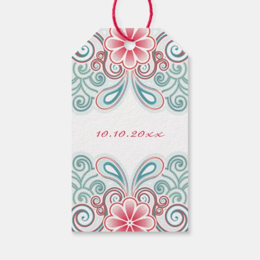 Romantische cadeaubijlage met bloemen en krullen cadeaulabel (Achterkant)