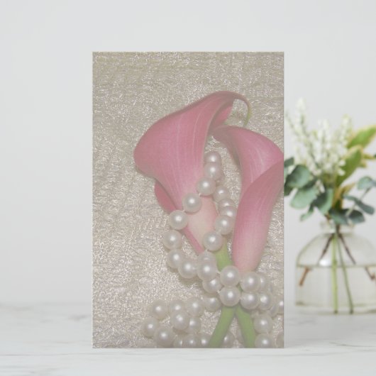 Romantische Calla Lelies & Parels Stationery Briefpapier (Staand voorkant)