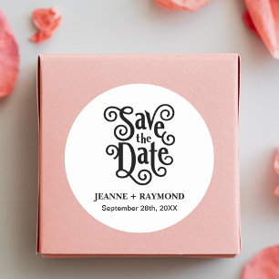 Romantische Calligrafie Bewaar de Datum Trouwen Ronde Sticker
