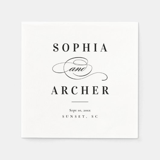 Romantische Calligrafie Black en White Wedding Servet (Voorkant)