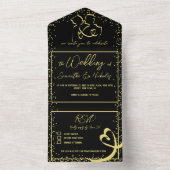 Romantische Calligrafie Black & Gold Wedding All In One Uitnodiging (Binnen)
