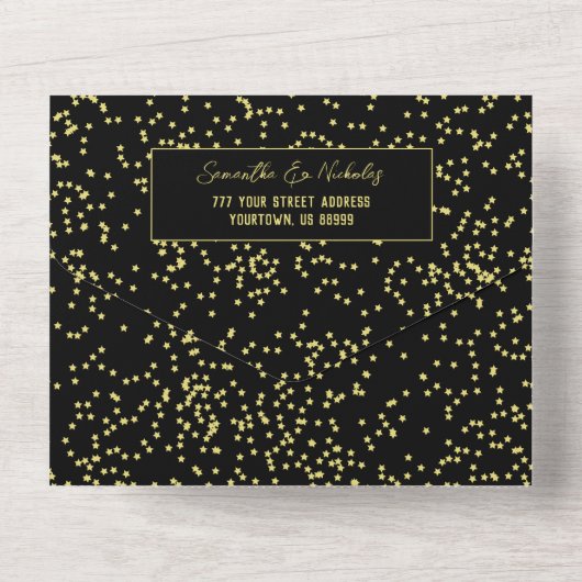 Romantische Calligrafie Black & Gold Wedding All In One Uitnodiging (Achterkant)