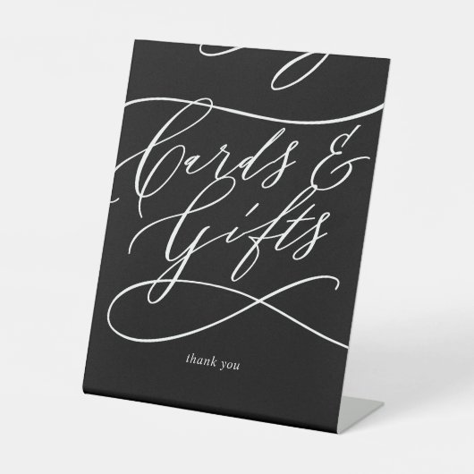 Romantische Calligrafie Donkere zwarte Kaarten en Reclamebord Met Voetstuk (Voorkant)