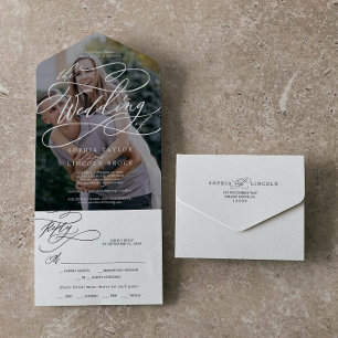 Romantische Calligrafie Foto Overlay De Bruiloft V All In One Uitnodiging