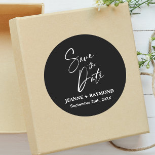 Romantische Calligrafie Huwelijk Save the Date Zwa Ronde Sticker
