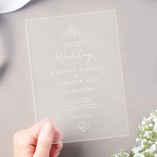 Romantische Calligrafie Klassieke Moderne Botanisc Acryl Uitnodigingen