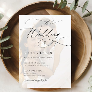 Romantische Calligrafie Overlay Foto Bruiloft Kaart