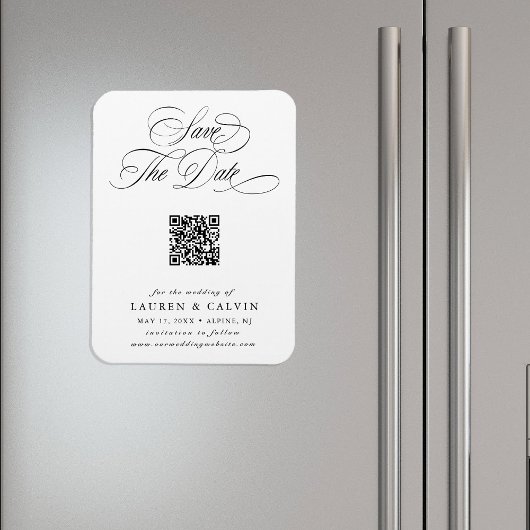 Romantische Calligrafie QR Code Trouwkaart Save th Magneet