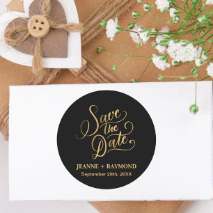 Romantische Calligrafie Zwart Goud Folie Bewaar de Ronde Sticker
