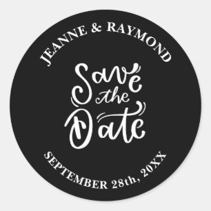 Romantische Calligrafie Zwarte Trouw Save the Date Ronde Sticker