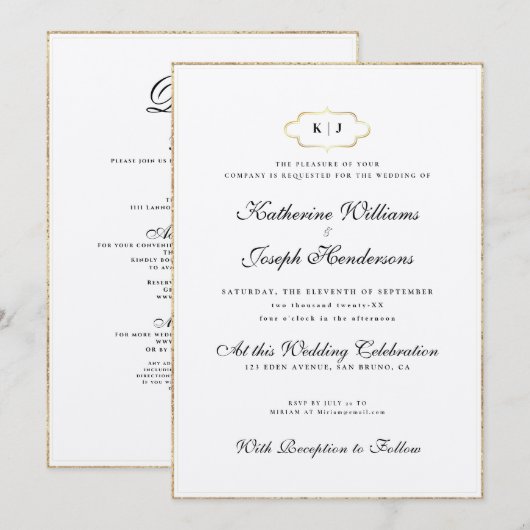ROMANTISCHE CALLIGRAPHY&CLASSIC MONOGRAM WEDDING+R KAART (Voorkant / Achterkant)