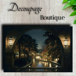 Romantische Canal Night Scene Decoupage Tissuepapier