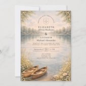 Romantische Canoe-meerbosbruiloft Kaart (Voorkant)