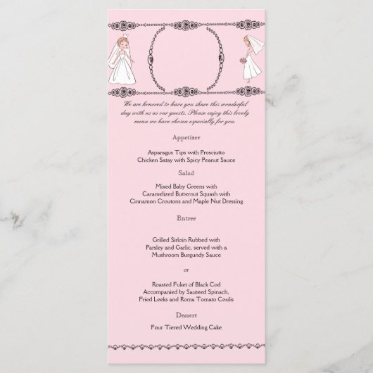 Romantische Cartoon Bruiden Bruiloft Menu (Voorkant)