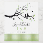 Romantische Cat Lovers Trouwlijn Green Gingham Wijn Etiket (Enkel label)