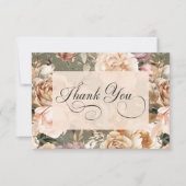  romantische champagne beige & salie bloemen bedankkaart (Voorkant)