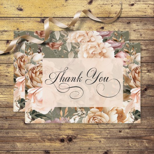  romantische champagne beige & salie bloemen bedankkaart