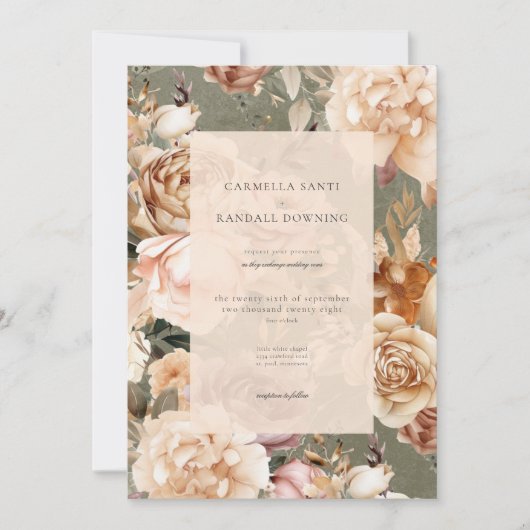 romantische champagne beige & salie bloemen kaart (Voorkant)