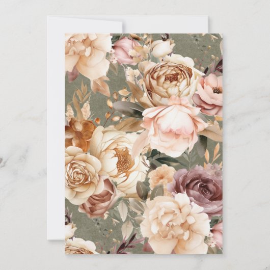  romantische champagne beige & salie bloemen kaart (Achterkant)