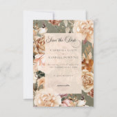  romantische champagne beige & salie bloemen save the date (Voorkant)