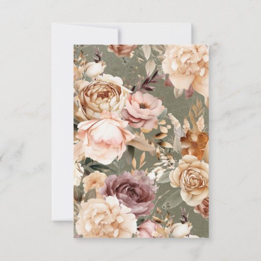  romantische champagne beige & salie bloemen save the date (Achterkant)