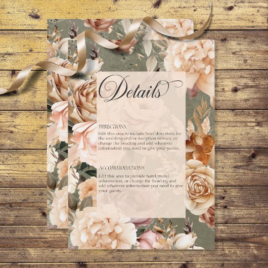  romantische champagne & salie bloemen details informatiekaartje