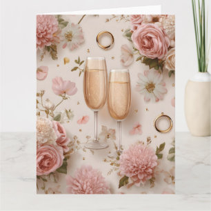 Romantische champagne-toost met elegante bloemen kaart