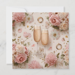 Romantische champagne-toost met elegante bloemen kaart