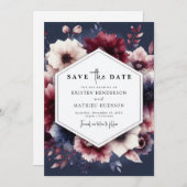 Romantische Chic Bourgondische bruiloft Save The Date (Voorkant / Achterkant)