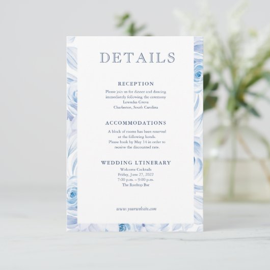 Romantische Chic Classic Blue Floral Enclosure Kaa Informatiekaartje (Staand voorkant)