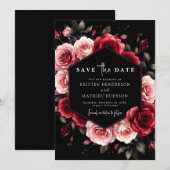 Romantische Chic Crimson Red Wedding Save The Date (Voorkant / Achterkant)