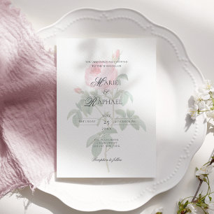 Romantische chic Franse roos botanische bruiloft Kaart