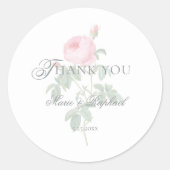 Romantische chic Franse roos botanische bruiloft Ronde Sticker (Voorkant)