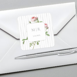 Romantische chic Franse roos botanische bruiloft Vierkante Sticker