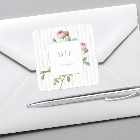 Romantische chic Franse roos botanische bruiloft Vierkante Sticker