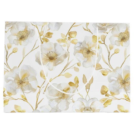 Romantische Chic Goud Witte Bloemrijke Bruids Brui Groot Cadeauzakje (Achterkant)