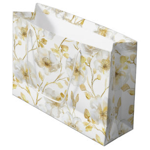 Romantische Chic Goud Witte Bloemrijke Bruids Brui Groot Cadeauzakje