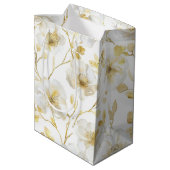 Romantische Chic Goud Witte Bloemrijke Bruids-Show Medium Cadeauzakje (Achterkant Gekanteld)