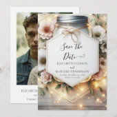 Romantische Chic Mason Jar Bruiloft Save The Date (Voorkant / Achterkant)