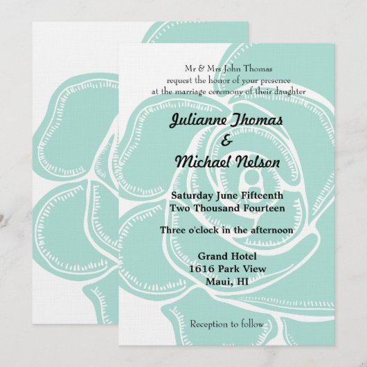 Romantische Chic Mint Roos bruiloft Kaart (Voorkant / Achterkant)