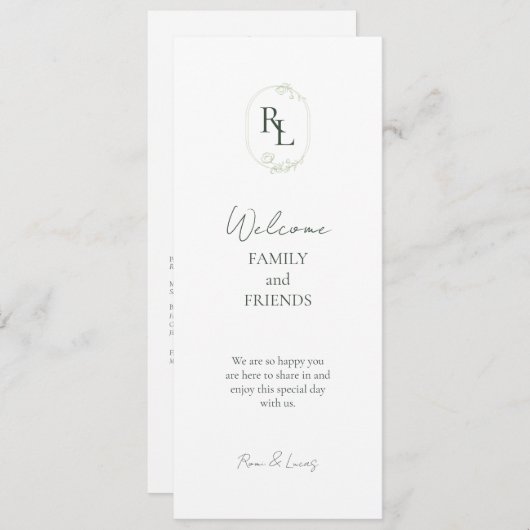 Romantische Chic Monogram Eerste Letter Trouwdag Programmakaart (Voorkant / Achterkant)