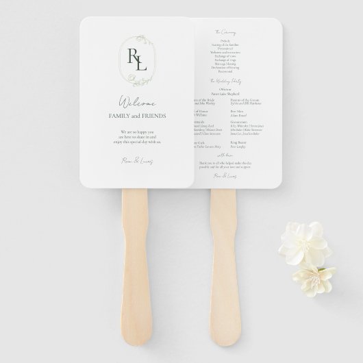 Romantische Chic Monogrammed Initialen Bruiloft Handwaaier (Voorkant en achterkant)