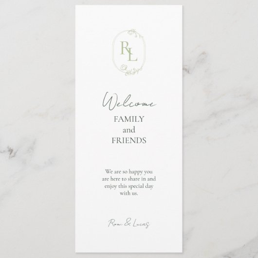 Romantische Chic Monogrammed Initialen Bruiloft Programmakaart (Voorkant)
