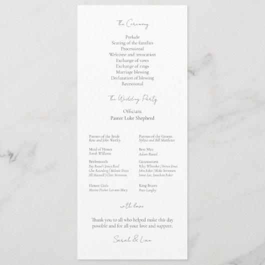 Romantische Chic Monogrammed Initialen Bruiloft Programmakaart (Achterkant)